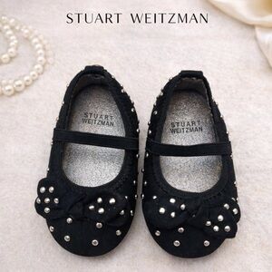 Stuart Weitzman Baby Studded Ballet Flats Mary Jane Designer Shoes Black